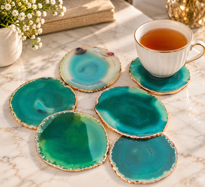 Ensemble de sous-verres en agate verte naturelle, sous-verres en pierres précieuses polies pour la décoration de la maison - Product Image 5