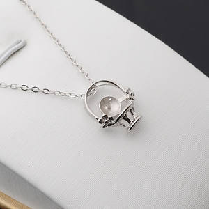 Collar con Colgante de Cesta de Flores de Plata S925 para Mujer, Versátil, con 7-8 Perlas, Accesorios DIY, Conjunto de Cadena para Clavícula 344 - Product Image 5