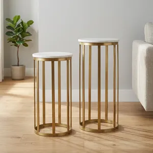 Modern Handmade Round Wooden Side <b>Table</b> with Iron Legs <b>Nesting</b> Design Rajasthan Living Room Furniture - Product Image 5
