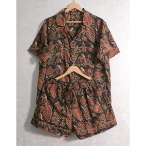 Cotton Floral Print Women Pajama Set, Soft Short <b>PJs</b>, Cute Nightwear Loungewear - Product Image 2