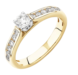 Anillo de compromiso de diamantes naturales con corte brillante redondo multienamorados, con excelente corte, claridad VVS1, oro amarillo, certificado IGI - Product Image 3