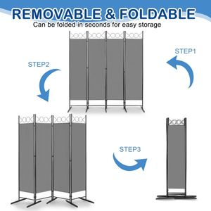 Paravento Pieghevole a 4 Ante 6FT in Tessuto Poliestere 160g con Telaio in Acciaio al Carbonio Grigio - Divisorio Pieghevole con Piedini in Plastica - Product Image 3