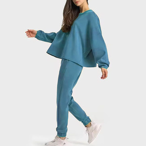 Streetwear Top Women's Cotton Active wear 2-Piece <b>Set</b> with Sweatshirt & Joggers Loose Cotton Blended - Product Image 6