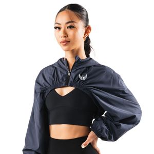 Women's Navy Blue Cropped Windbreaker <b>Jacket</b> Lightweight Full Zip Gym <b>Workout</b> Running Activewear Long Sleeve Sports <b>Jacket</b> - Product Image 3