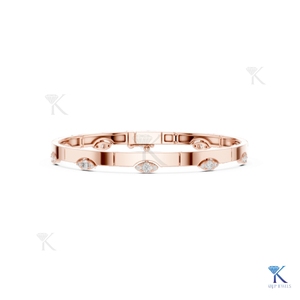 Lab Grown Diamond Marquise Station <b>Bangle</b> 14K <b>Solid</b> <b>Gold</b> Fine Unisex Luxury Minimalist Gift Jewelry - Product Image 2