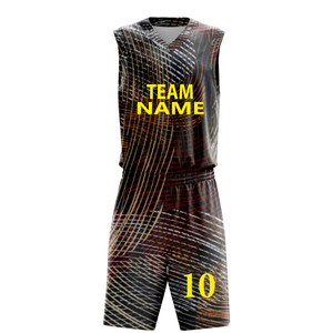 Ensemble d'uniformes de basketball personnalisés, imprimés numériquement, avec blocs de couleurs, anti-humidité, séchage rapide, respirant, maillot d'entraînement - Product Image 1