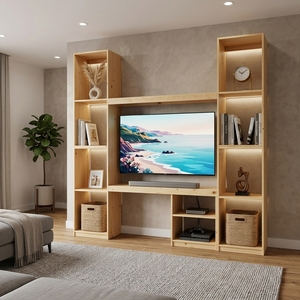 Mueble Modular Minimalista de Madera Maciza para Sala de Estar, Estantería Abierta con 10 Estantes, Mueble de Almacenamiento Moderno para el Hogar - Product Image 3