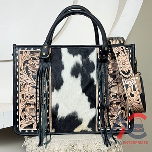 High Quality Large Capacity Luxury Hand Tooled Leather Women's Tote Bag Western Cowhide Floral <b>Concealed</b> Carry Crossbody Handbag - Product Image 1