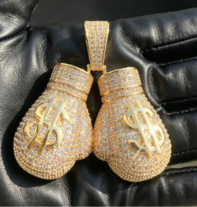 Hip Hop Boxing <b>Glove</b> Pendant Necklace Iced Out Zircon Brass Link Chain Dollar Sign Charm Gift Jewelry - Product Image 5