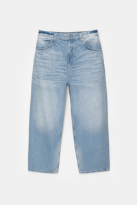 Jean en denim gris et noir personnalisé pour homme, coupe droite ample et large, en coton - Product Image 5