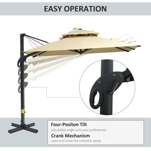 Ombrellone da Patio Beige da 3m con Design a Sbalzo, Base Quadrata in Alluminio, Inclinazione a 360 Gradi, Raggio di 3m, Ideale per Hotel - Product Image 4