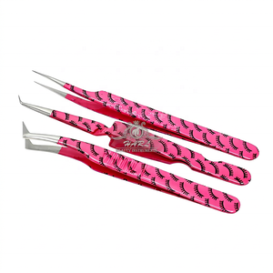 Juego de Pinzas para Pestañas HARL, Pinzas de Precisión de Acero Inoxidable con Diseño de Pestañas Rosadas para Aplicación de Pestañas, Pinzas para Extensión de Pestañas - Product Image 1