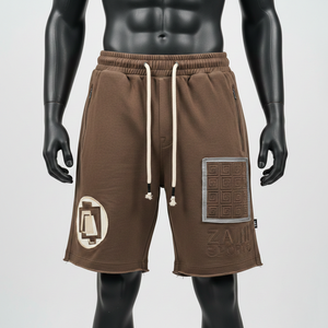 Pantalones cortos de baloncesto para hombre, de felpa gruesa, algodón y poliéster, 320 g/m², color marrón cálido, con logotipo personalizado en relieve. - Product Image 6