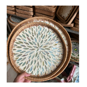 Bandeja de Ratán Ecológica de Grado Comercial Hecha a Mano con Incrustaciones de Concha de Mosaico para Uso en Hoteles, Restaurantes y Hogares - Product Image 6