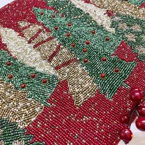 Handmade Red Green Glass Bead <b>Mosaic</b> Design Rectangle Tablemat - Product Image 5