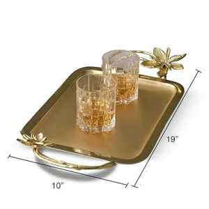 Nordic Gold Openwork Metal Serving Tray <b>Set</b> Luxury Geometric Cutout Breakfast Platters with Black Removable Organizer Insert - Product Image 3