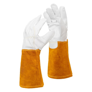 Guantes de soldadura TIG de piel de cabra y cuero vacuno anti-corte, resistentes al calor, de manga larga, para soldadura TIG, en venta. - Product Image 1