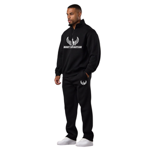 <b>Mens</b> Black Quarter Zip Tracksuit Casual Athletic Gymwear <b>Pullover</b> and Jogger Set Winter Sports Activewear Streetwear Comfortable - Product Image 1