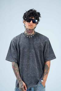 T-shirt ample pour homme en coton 100% délavé à l'acide, à épaules tombantes, avec effet délavé à l'acide - Product Image 6