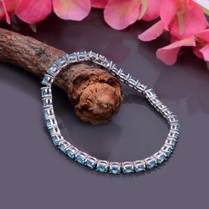 Bracelet en apatite bleu ciel, bracelet tennis en argent sterling, bijoux en pierres précieuses faits à la main, cadeau élégant pour femmes - Product Image 4