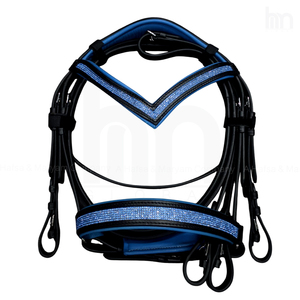 Anatomic Leather Dressage Horse Bridle V Shaped Neoprene Padded <b>Blue</b> Sparkle <b>Glitter</b> Noseband Comfortable Durable High-Grade - Product Image 2