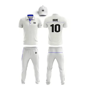 Set Pakaian Tim Kriket, Setelan Pakaian Tim Pro Kriket Putih, Set Jersey Pelatihan Kriket