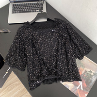 Blusas Casuales de Verano de Manga Corta para Mujer, Camisas con Lentejuelas, Tops Casuales para Dama, Ropa al por Mayor