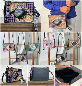 New Arrival Brand Designer Tooled Checkered Leather Women Crossbody Bag Direct Supply Premium Cowhide Leather Women Mini Bag - Product Image 3