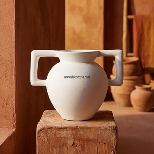 Vase amphore en céramique rustique blanc Ancas, fait main, en terre cuite, avec deux poignées, décoratif, pour table - Product Image 6
