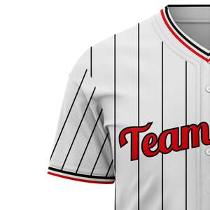 Maillot de baseball blanc à fines rayures, manches courtes, boutonné, uniforme d'équipe personnalisé, respirant, en polyester, chemise de sport athlétique - Product Image 5