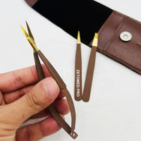 Ciseaux professionnels à ressort et pinces à épiler pour sourcils, outil de toilettage des cheveux, marron mat avec étui, outils de beauté en acier inoxydable