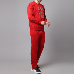 Ensemble de sweat-shirt à col rond rouge pour homme, pantalon de jogging en molleton uni, 2 pièces, vêtements d'automne, logo imprimé, style décontracté - Product Image 2