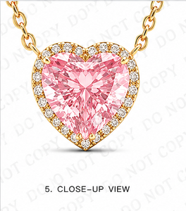 Elegant Heart Pink Lab Diamond Pendant <b>Necklace</b> 18K Yellow Gold Round Diamond Halo Engagement Anniversary Luxury Fine Jewelry - Product Image 5