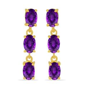 Pendientes de Oro Puro de 14k para Mujer, Diseño 2026, con Larga Caída y Triple Corte Ovalado de Amatista, para Bodas y Fiestas - Product Image 1