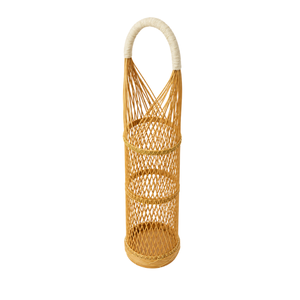 Panier porte-bouteille de vin individuel en bambou artisanal, tressé ajouré, sac de transport pour vin avec poignée en jute, vente en gros - Product Image 5