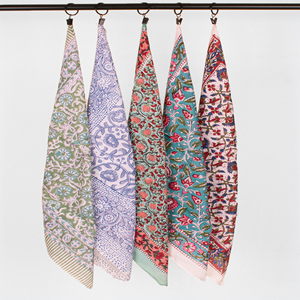 Lightweight Non-Woven Fabric Eco-Friendly <b>Tie</b> <b>Back</b> Boho Block Printed Square Bandana Scarf with Paisley Floral Design Breathable - Product Image 5