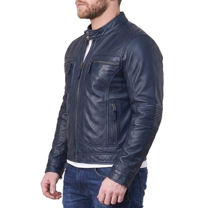 Men's Stand Collar Genuine Leather Jacket | High Street Fashion Slim Fit Biker Motorcycle Leather Coat | Premium Cowhide Casual - Product Image 2
