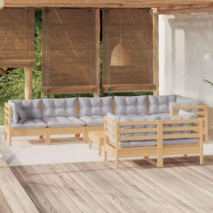 Ensemble de salon de jardin avec coussins gris et structure en pin - Product Image 1