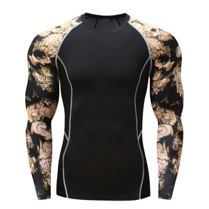 Men's Full Sleeve <b>Compression</b> Rash Guard <b>Black</b> With Skull Print Quick Dry Spandex Polyester Fitness <b>Shirt</b> - Product Image 1