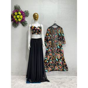ชุดแฟนซี shrug choli และ Koti ของผู้หญิงที่มีลำดับการทำงานสำหรับงานปาร์ตี้ - Product Image 4