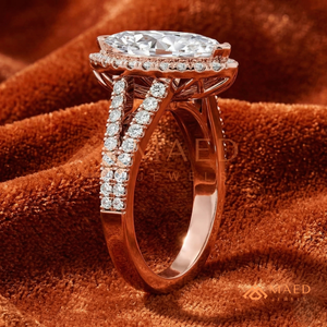 Élégante bague d'anniversaire en or rose avec halo de pierres taille marquise, bague de mariée unique à double sangle en moissanite, bijoux fins de haute qualité - Product Image 2
