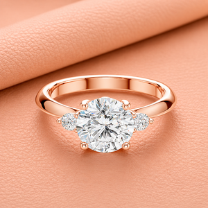 Bague de fiançailles solitaire en or rose 14 carats massif certifiée IGI avec diamant, plaquée rhodium et pierres d'appoint, luxe classique - Product Image 2
