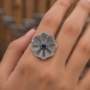 925 Sterling Silver Amethyst Flower <b>Statement</b> <b>Ring</b> Natural Purple Gemstone Anniversary Gift - Product Image 1