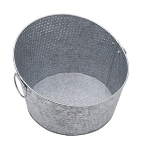 Pot de fleurs en fer galvanisé robuste pour l'aménagement de jardin, style vintage, en métal martelé argenté, organisateur de boissons - Product Image 2