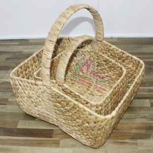 Panier en jacinthe d'eau fait main, rustique et écologique, avec poignées hautes, pour pique-nique et rangement, emboîtable - Product Image 5