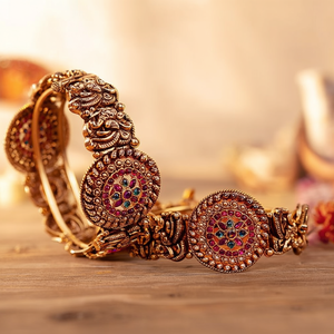 Nakshi Big Kada <b>Bangles</b> 2*6-Trendy <b>Copper</b> & Brass Chain Link Bracelets with Zircon - Product Image 3