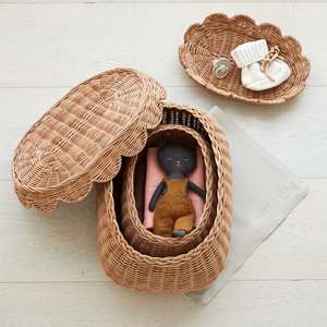 Rattan <b>box</b> for laundry & home essential storage combo scalloped lid basket bedroom <b>container</b> boxes - Product Image 3