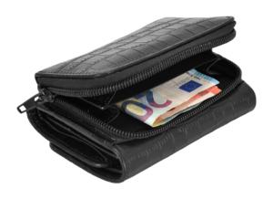 Portefeuille en cuir véritable gaufré croco personnalisé, finition croco noire, logo personnalisé, marque privée, OEM, vente en gros, luxe, petit format - Product Image 3