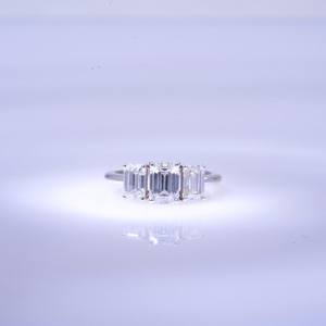 Three Stone Moissanite <b>Emerald</b> Cut Diamond <b>Ring</b> For Women's Original 925 <b>Silver</b> Fine for Anniversary Birthdays Gift For Partner - Product Image 2