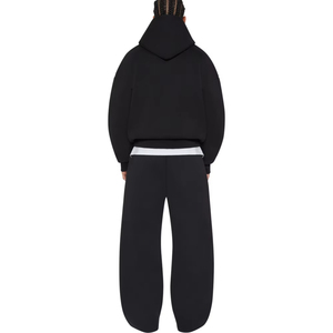 Men's Black Hooded Sweatshirt <b>Set</b> Solid Color French Terry Casual Jogging Outfit Autumn Wear Straight Leg Sweatpants - Product Image 4